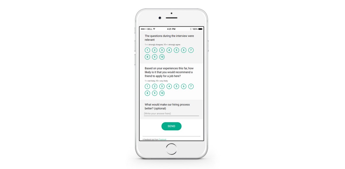 Trustcruit questionnaire on an iphone
